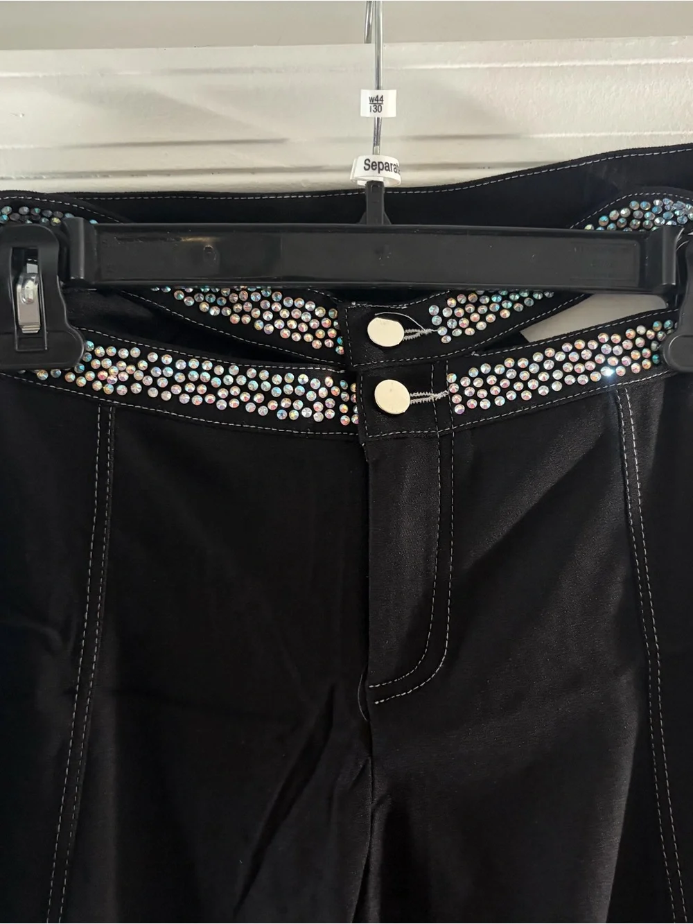 SHEIN Denim Flared Pants With Rhinestone Cut Out Waistband